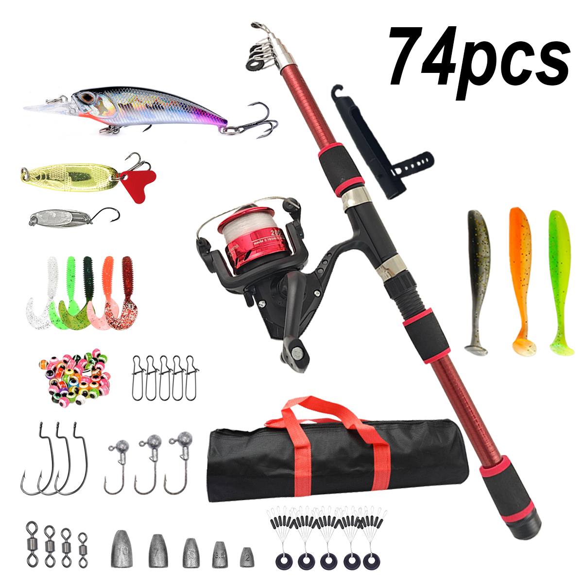 Fishing Pole Set Full Kits Wit - Spincast Reel review and price
