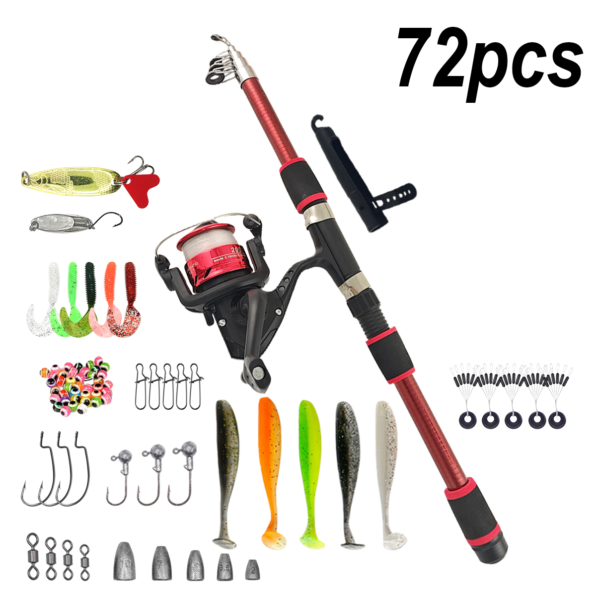 Fishing Pole Set Full Kits Wit - Spincast Reel review and price